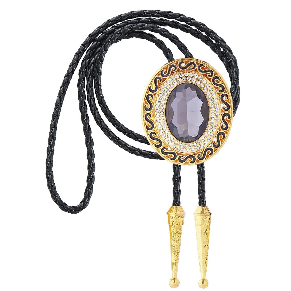 8452 Gold Bolo Tie with Gray Crystal – Western Cowboy Cowgirl Necktie